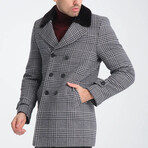 Plaid Slim Fit Notch Collar Double Breasted Coat // Gray (2XL)