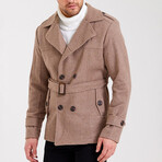 Epaulette Waist Belted Buttoned Plain Coat // Brown (M)