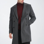 Plain Slim Fit Notch Collar Double Breasted Long Coat // Dark Gray (XL)