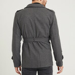 Epaulette Waist Belted Buttoned Plain Coat // Dark Gray (S)