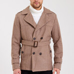 Epaulette Waist Belted Buttoned Plain Coat // Brown (M)