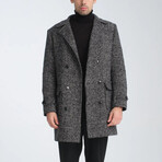 Plaid Slim Fit Notch Collar Double Breasted Coat // Dark Gray (M)