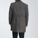 Plaid Slim Fit Notch Collar Double Breasted Coat // Dark Gray (M)