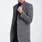 Plaid Slim Fit Pointed Collar Buttoned Coat // Gray (S)