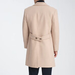 Plain Slim Fit Notch Collar Double Breasted Long Coat // Beige (M)