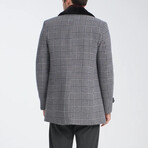 Plaid Slim Fit Notch Collar Double Breasted Coat // Gray (2XL)