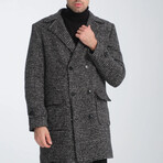 Plaid Slim Fit Notch Collar Double Breasted Coat // Dark Gray (M)