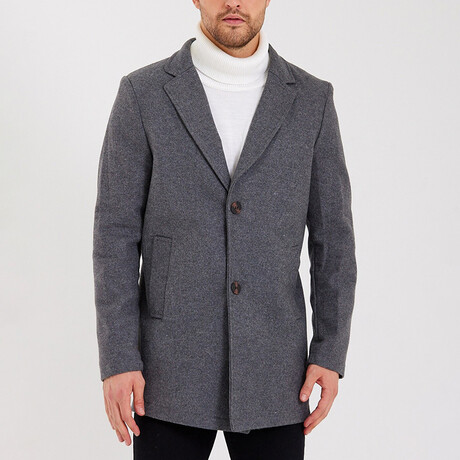 Notch Collar Buttoned Plain Coat // Dark Gray (S)