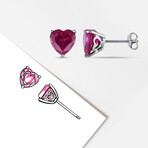 5 3/4ct TGW Created Ruby Heart Stud Earrings // Sterling Silver