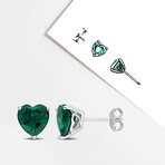 3ct TGW Created Emerald Heart Stud Earrings // Sterling Silver