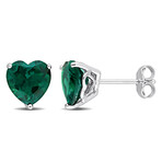 3ct TGW Created Emerald Heart Stud Earrings // Sterling Silver