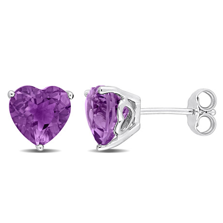 3 1/3ct TGW Amethyst Heart Stud Earrings // Sterling Silver