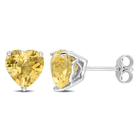 3 1/4ct TGW Citrine Heart Stud Earrings // Sterling Silver