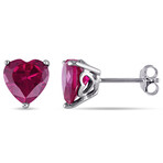 5 3/4ct TGW Created Ruby Heart Stud Earrings // Sterling Silver