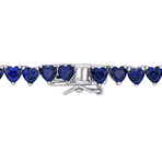 31 1/5ct TGW Created Blue Sapphire Heart Tennis Necklace // Sterling Silver