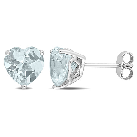 3ct TGW Aquamarine Heart Stud Earrings // Sterling Silver