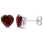 3 7/8ct TGW Garnet Heart Stud Earrings // Sterling Silver