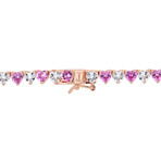 31 1/5ct TGW Created Pink & White Sapphire Heart Tennis Necklace // Rose Plated Sterling Silver