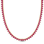 31 1/5ct TGW Created Ruby Heart Tennis Necklace // Yellow Plated Sterling Silver