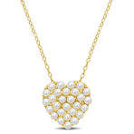 2-2.5mm Cultured Freshwater Pearl Cluster Heart Pendant w/ Chain // Yellow Plated Sterling Silver