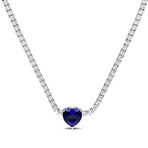 18ct TGW Created Blue & White Sapphire Heart Necklace // Sterling Silver