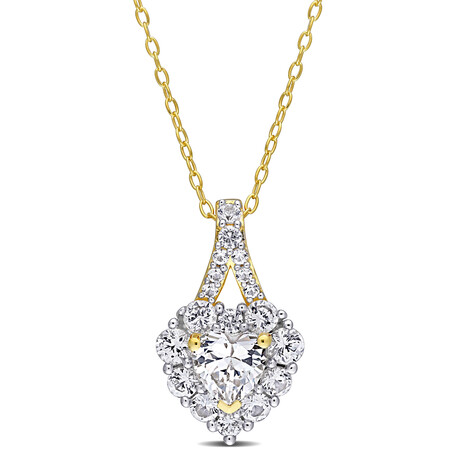 2 7/8ct TGW Created White Sapphire Halo Heart Pendant w/ Chain // Yellow Plated Sterling Silver