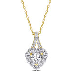 2 7/8ct TGW Created White Sapphire Halo Heart Pendant w/ Chain // Yellow Plated Sterling Silver