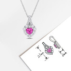 2 7/8ct TGW Created Pink & White Sapphire Halo Heart Pendant w/ Chain // Sterling Silver