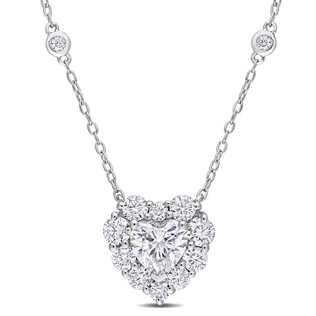 2ct DEW Created Moissanite Halo Heart Necklace // Sterling Silver