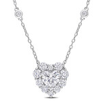 2ct DEW Created Moissanite Halo Heart Necklace // Sterling Silver