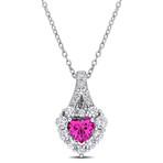 2 7/8ct TGW Created Pink & White Sapphire Halo Heart Pendant w/ Chain // Sterling Silver