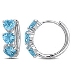 2 7/8ct TGW Sky Blue Topaz Triple Heart Hoop Earrings // Sterling Silver