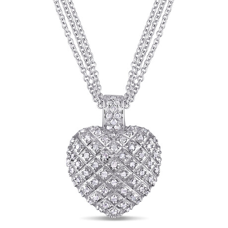 1ct TW Diamond Heart Pendant w/ Triple Chain // Sterling Silver