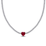 15 7/8ct TGW Created Ruby & Created White Sapphire Heart Necklace // Sterling Silver