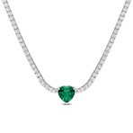 18ct TGW Green Cubic Zirconia & Created White Sapphire Heart Necklace // Sterling Silver