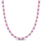 31 1/5ct TGW Created Pink & White Sapphire Heart Tennis Necklace // Rose Plated Sterling Silver