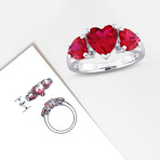 4 4/5ct TGW Created Ruby 3-Stone Heart Ring // Sterling Silver (8)