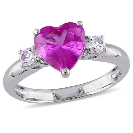 2 3/5ct TGW Created Pink & White Sapphire Heart Ring // Sterling Silver (5)