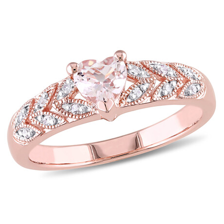 1/2ct TGW Morganite & Diamond Accent Vintage Heart Ring // Rose Plated Sterling Silver (5)