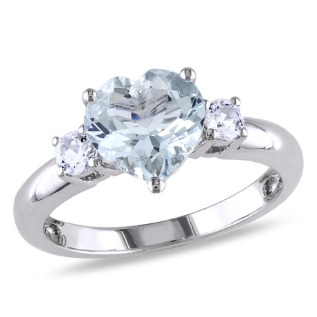 1 4/5ct TGW Aquamarine & Created White Sapphire Heart Ring // Sterling Silver (5)