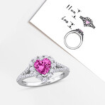 2 1/2ct TGW Created Pink & White Sapphire Halo Heart Split Shank Ring // Sterling Silver (6)