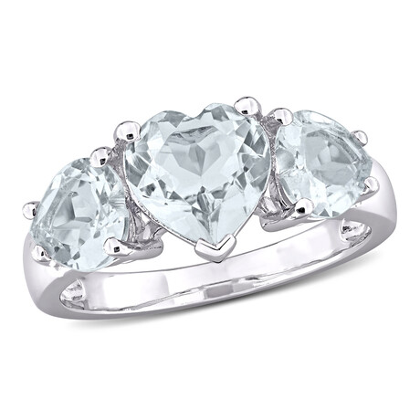 2 4/5ct TGW Aquamarine 3-Stone Heart Ring // Sterling Silver (5)