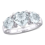 2 4/5ct TGW Aquamarine 3-Stone Heart Ring // Sterling Silver (7)