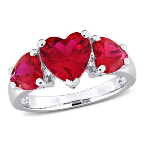 4 4/5ct TGW Created Ruby 3-Stone Heart Ring // Sterling Silver (5)