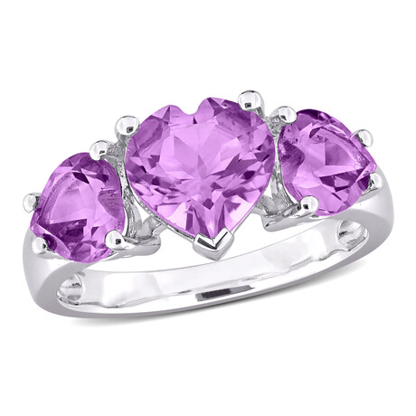 2 7/8ct TGW Amethyst 3-Stone Heart Ring // Sterling Silver (5)