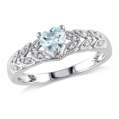 1/3ct TGW Aquamarine & Diamond Accent Vintage Heart Ring // Sterling Silver (5)