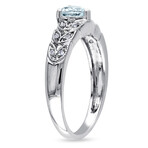 1/3ct TGW Aquamarine & Diamond Accent Vintage Heart Ring // Sterling Silver (9)