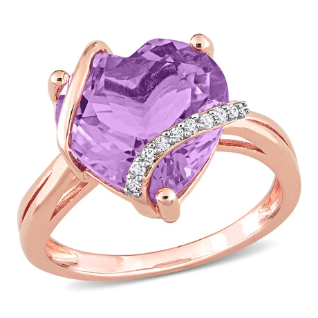 6 1/2ct TGW Amethyst & Diamond Accent Heart Ring // Rose Plated Sterling Silver (5)