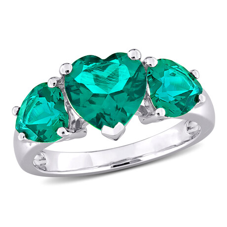 3ct TGW Created Emerald 3-Stone Heart Ring // Sterling Silver (5)