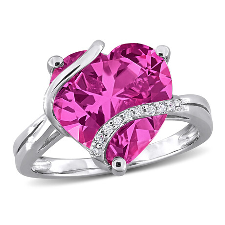 7 1/4ct TGW Created Pink Sapphire & Diamond Accent Heart Ring // Sterling Silver (5)